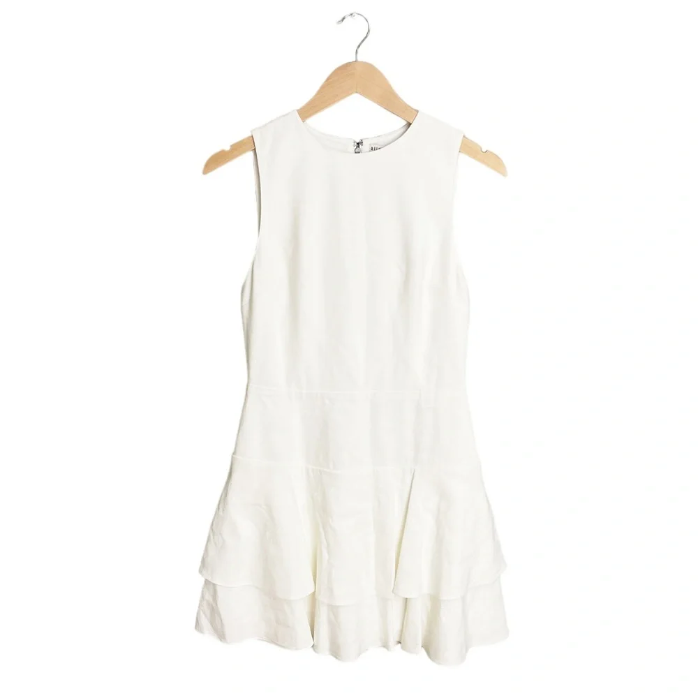NWT Alice + Olivia Palmira Linen Ruffle Sleeveless Mini Dress White_2